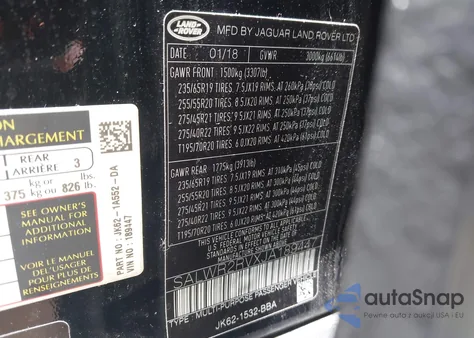 2018 Land Rover Range Rover Sport Hse из США, поврежденный, VIN SALWR2RVXJA189447